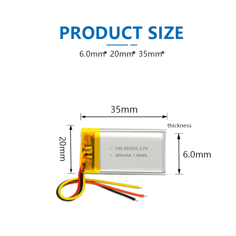 3.7 V Li-ion Battery 602035-400mah